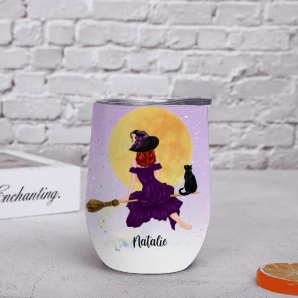 Sisters Witches Halloween Personalized Wine Tumbler - Girls and Names can be customized