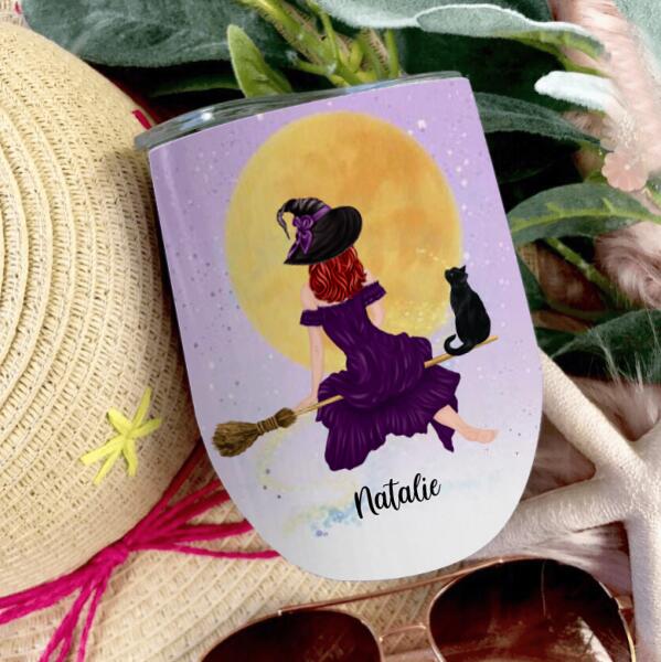 Sisters Witches Halloween Personalized Wine Tumbler - Girls and Names can be customized