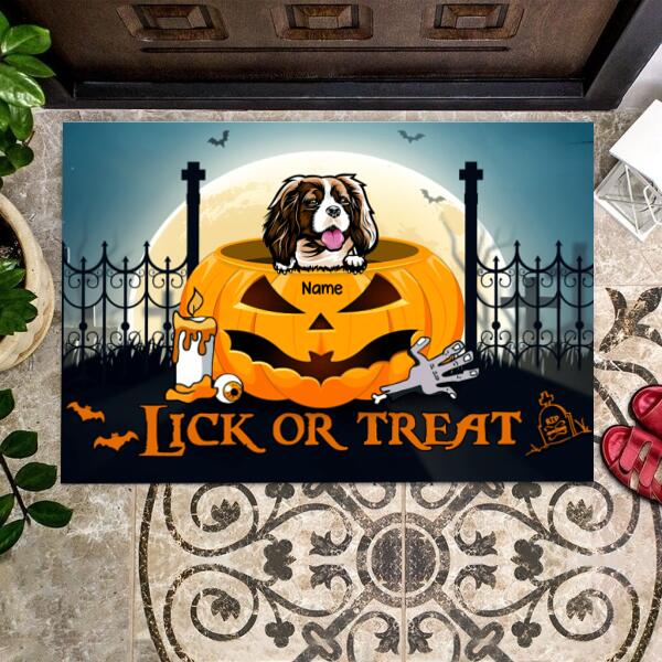 Halloween Pet Lick Or Treat Personalized Doormat - Pets and Names can be customized