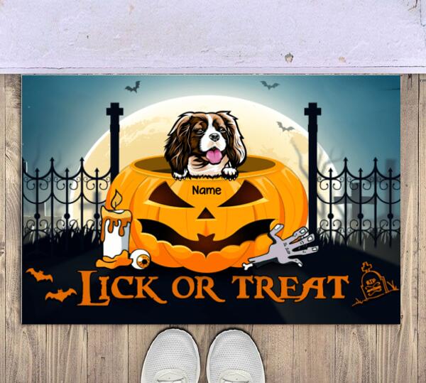 Halloween Pet Lick Or Treat Personalized Doormat - Pets and Names can be customized