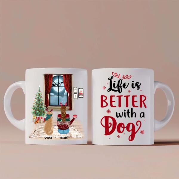 Christmas Girl and Dog Personalized Mug - Girl, Dogs and Names can be customized