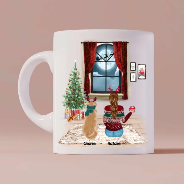 Christmas Girl and Dog Personalized Mug - Girl, Dogs and Names can be customized