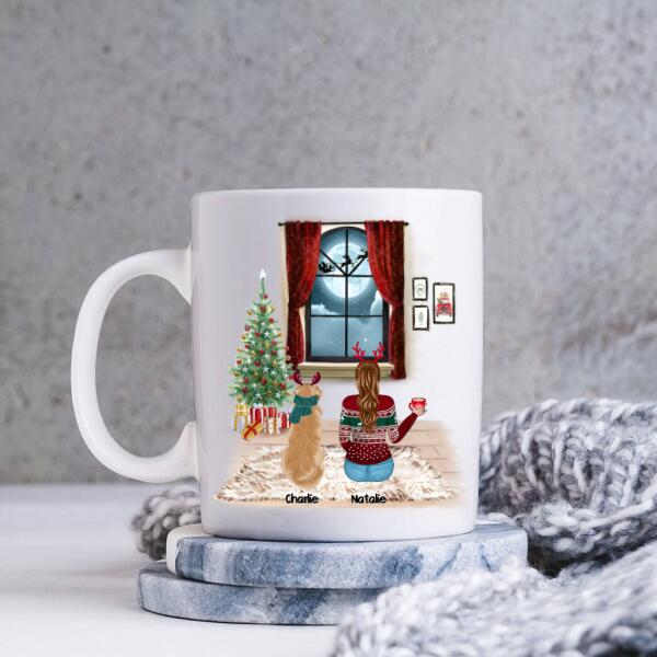 Christmas Girl and Dog Personalized Mug - Girl, Dogs and Names can be customized