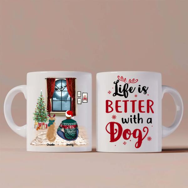 Christmas Man and Dog Personalized Mug - Man, Dogs and Names can be customized