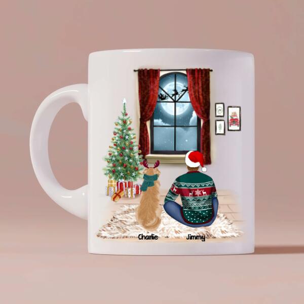 Christmas Man and Dog Personalized Mug - Man, Dogs and Names can be customized