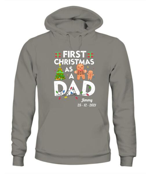 First Christmas As A Dad Personalized Graphic Apparel - Name and Date can be customized