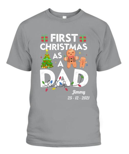 First Christmas As A Dad Personalized Graphic Apparel - Name and Date can be customized