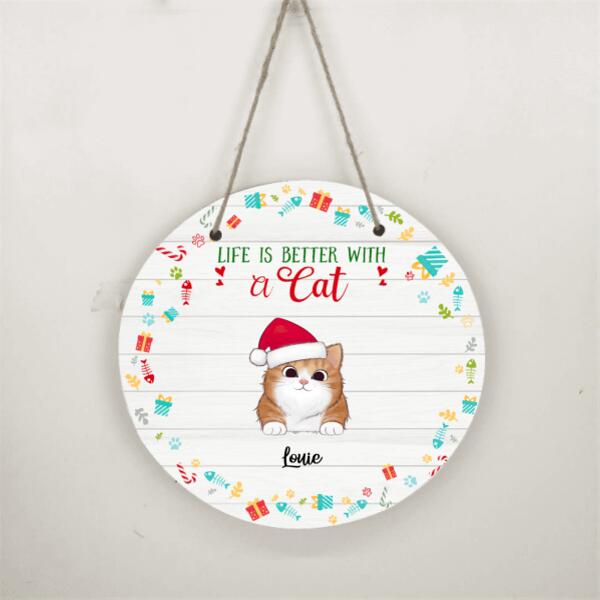 Christmas Life Is Better With Cat Personalized Doorplate - Cats and Names can be customized