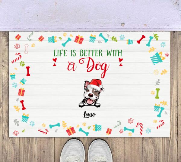 Christmas Life Is Better With Dog Personalized Doormat - Dogs and Names can be customized