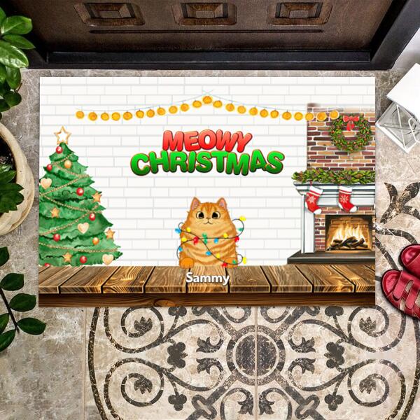 Meowy Christmas Cat Personalized Doormat - Cats, Names and Design can be customized