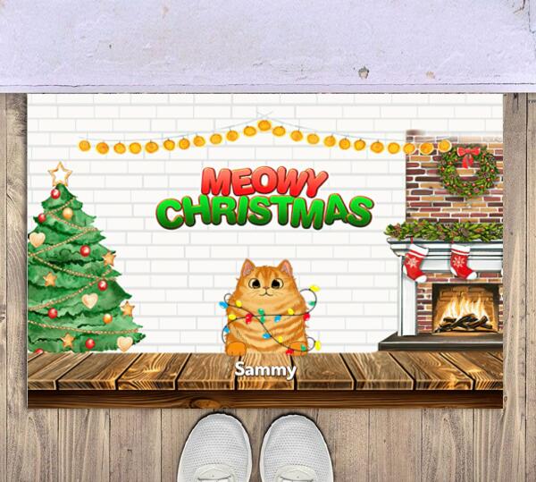 Meowy Christmas Cat Personalized Doormat - Cats, Names and Design can be customized