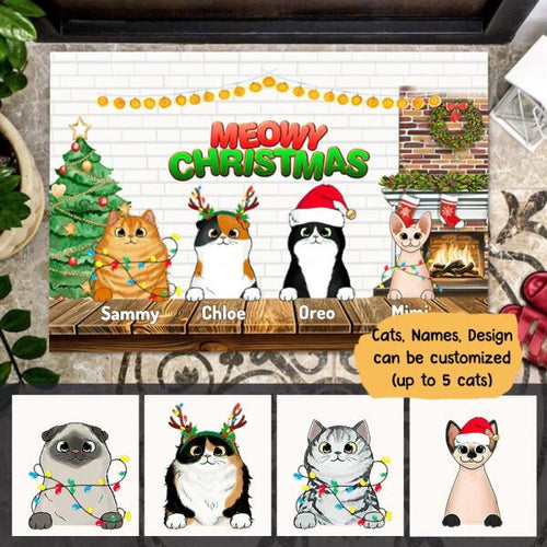 Meowy Christmas Cat Personalized Doormat - Cats, Names and Design can be customized