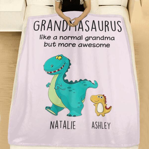Grandmasaurus And Kids Personalized Soft Blanket - Dinosaur and Names can be customized