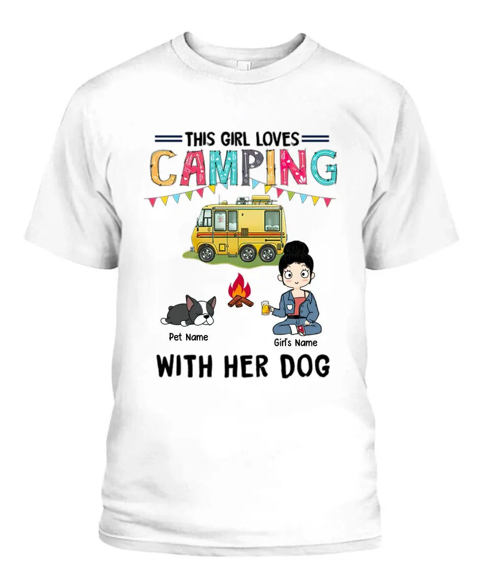 This Girl Loves Camping With Her Fur Babies Personalized Graphic Apparel - Car, Skin, Hair, Drink, Pets And Name can be customized