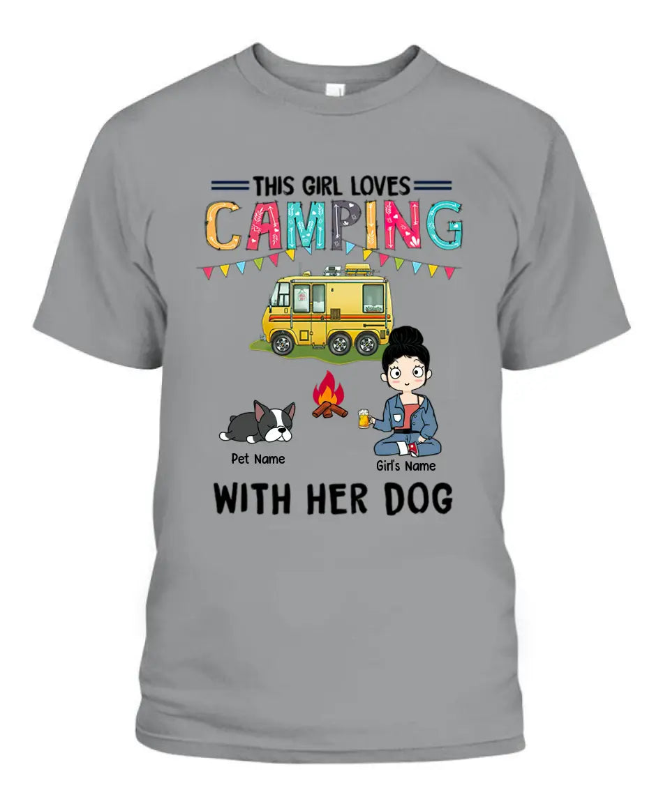 This Girl Loves Camping With Her Fur Babies Personalized Graphic Apparel - Car, Skin, Hair, Drink, Pets And Name can be customized