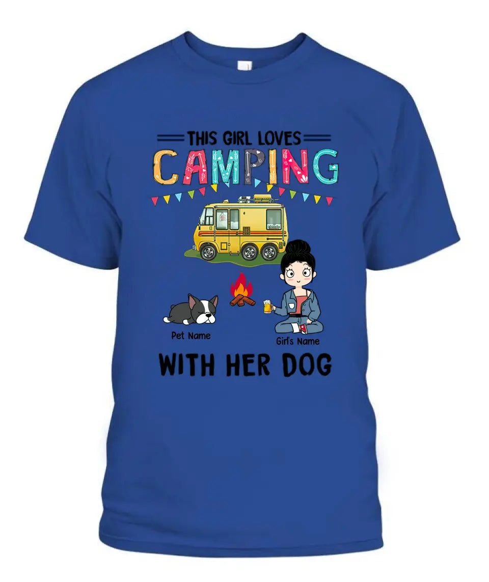 This Girl Loves Camping With Her Fur Babies Personalized Graphic Apparel - Car, Skin, Hair, Drink, Pets And Name can be customized