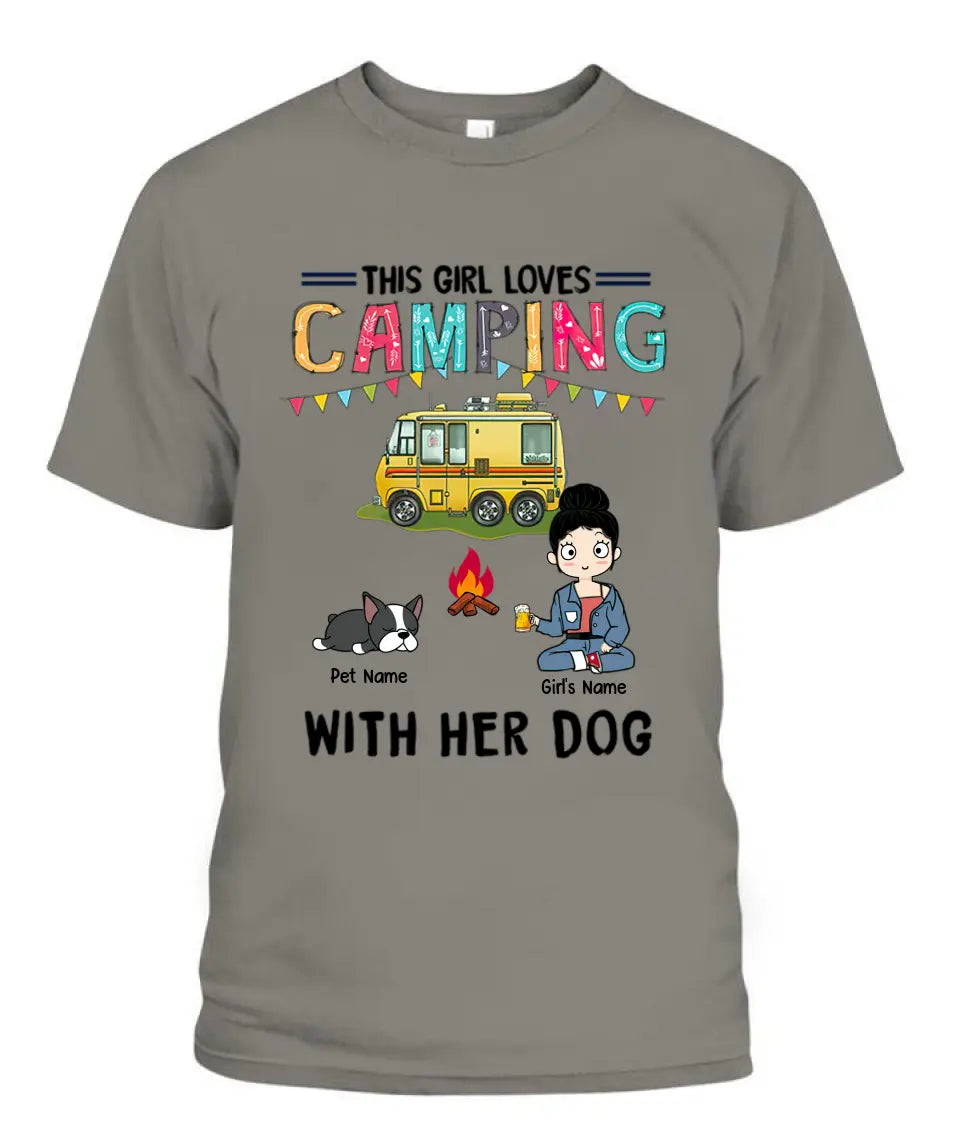 This Girl Loves Camping With Her Fur Babies Personalized Graphic Apparel - Car, Skin, Hair, Drink, Pets And Name can be customized