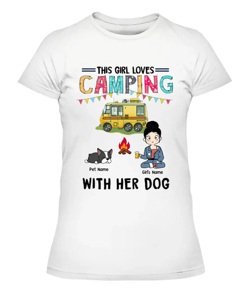 This Girl Loves Camping With Her Fur Babies Personalized Graphic Apparel - Car, Skin, Hair, Drink, Pets And Name can be customized