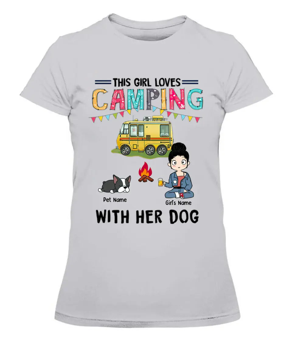 This Girl Loves Camping With Her Fur Babies Personalized Graphic Apparel - Car, Skin, Hair, Drink, Pets And Name can be customized