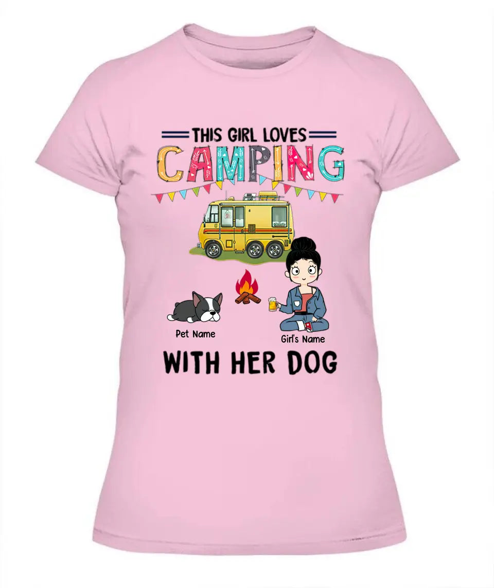 This Girl Loves Camping With Her Fur Babies Personalized Graphic Apparel - Car, Skin, Hair, Drink, Pets And Name can be customized