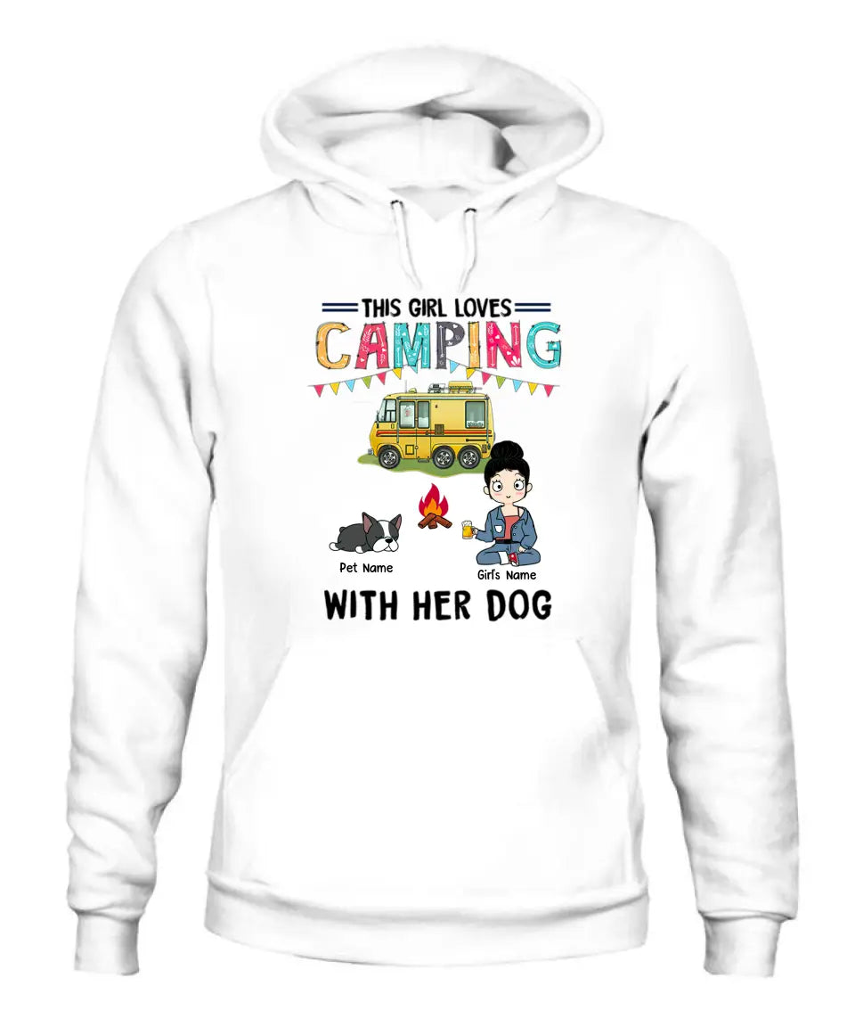This Girl Loves Camping With Her Fur Babies Personalized Graphic Apparel - Car, Skin, Hair, Drink, Pets And Name can be customized