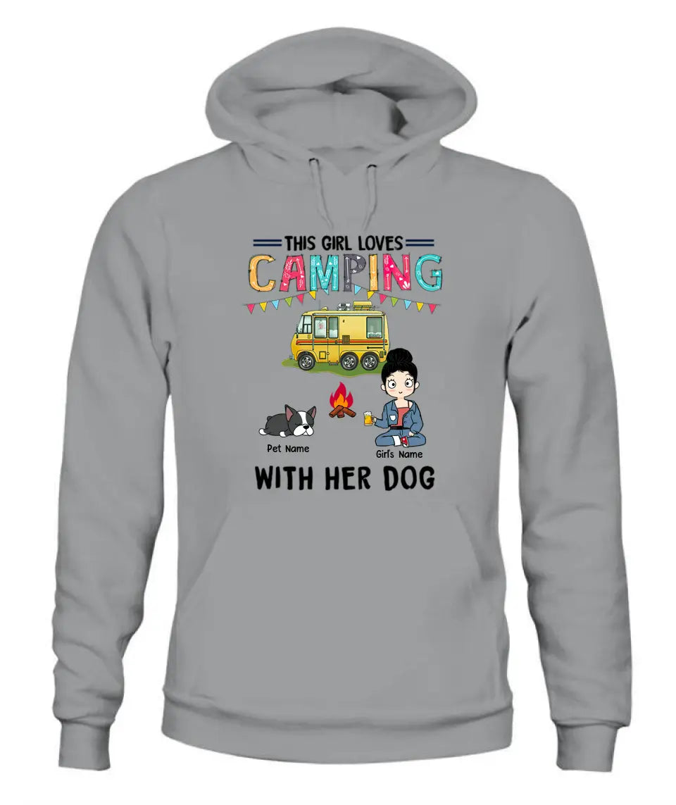 This Girl Loves Camping With Her Fur Babies Personalized Graphic Apparel - Car, Skin, Hair, Drink, Pets And Name can be customized