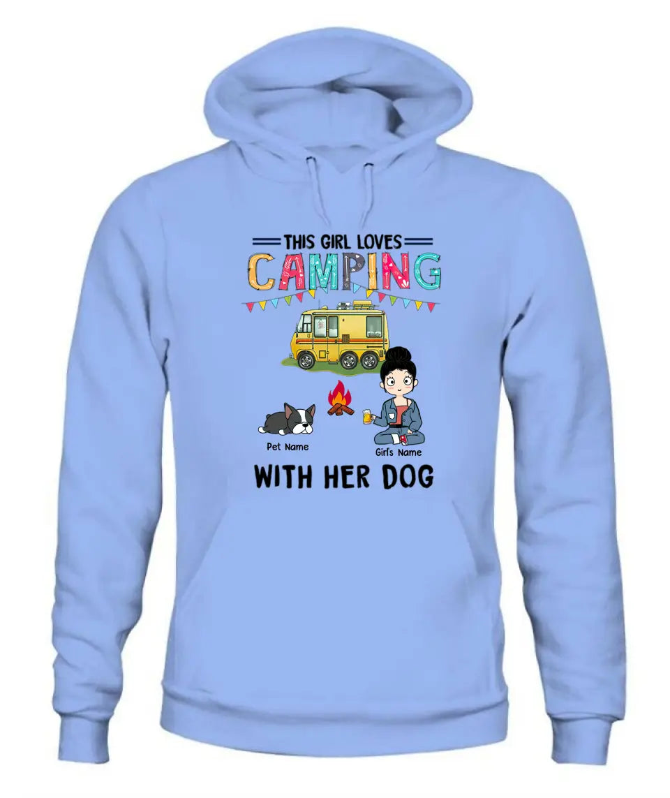 This Girl Loves Camping With Her Fur Babies Personalized Graphic Apparel - Car, Skin, Hair, Drink, Pets And Name can be customized
