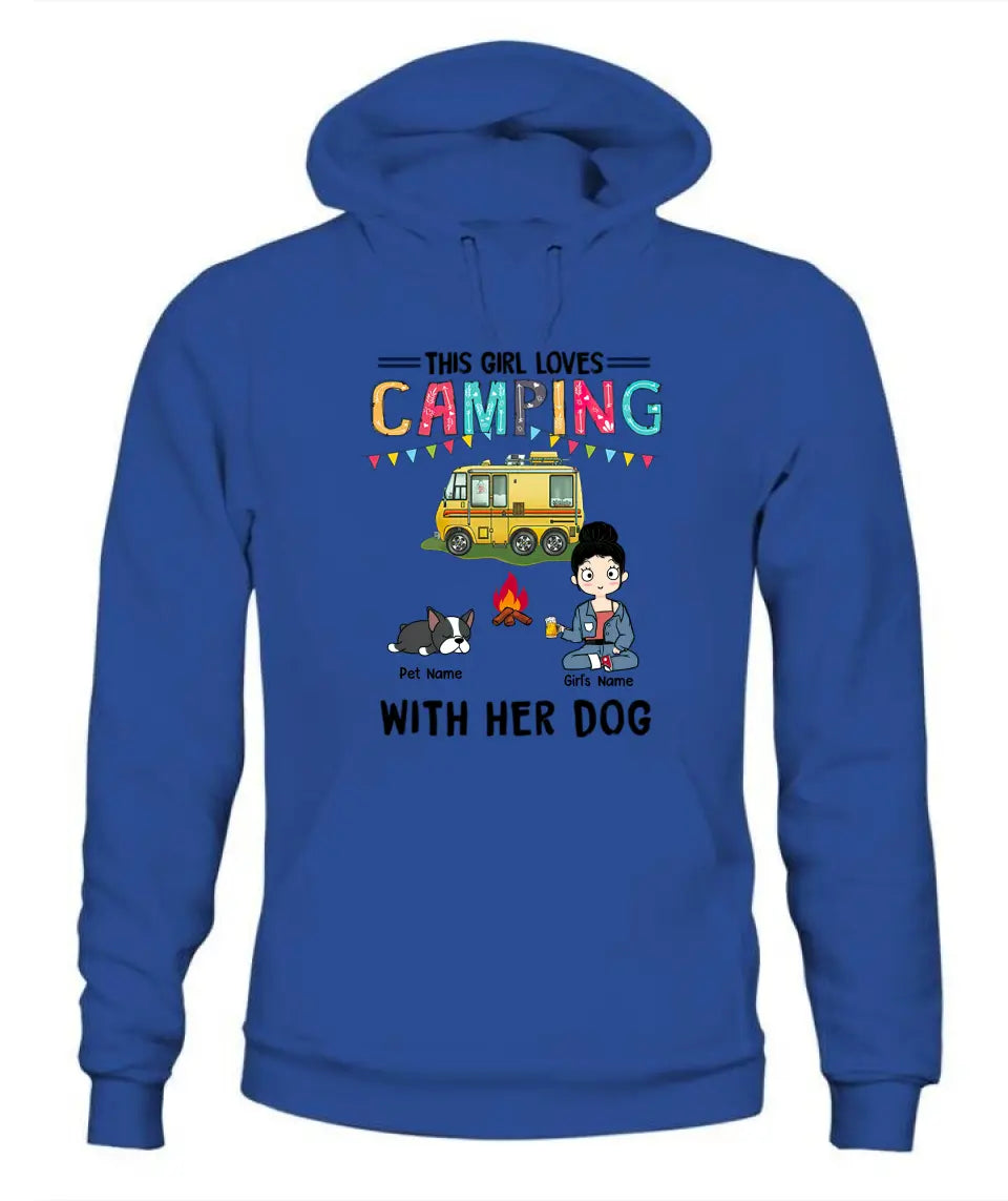 This Girl Loves Camping With Her Fur Babies Personalized Graphic Apparel - Car, Skin, Hair, Drink, Pets And Name can be customized