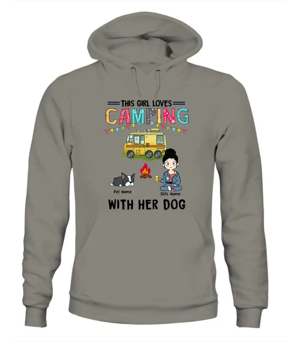 This Girl Loves Camping With Her Fur Babies Personalized Graphic Apparel - Car, Skin, Hair, Drink, Pets And Name can be customized