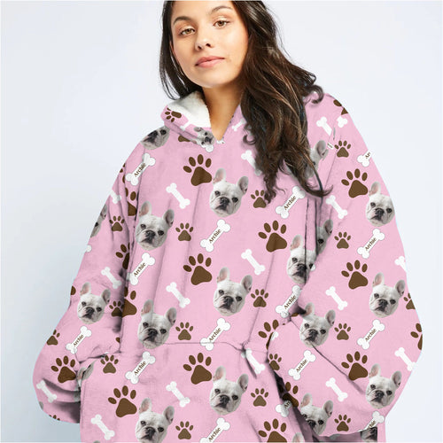 Personalized Pet Photo And Name Oodie Blanket Hoodie