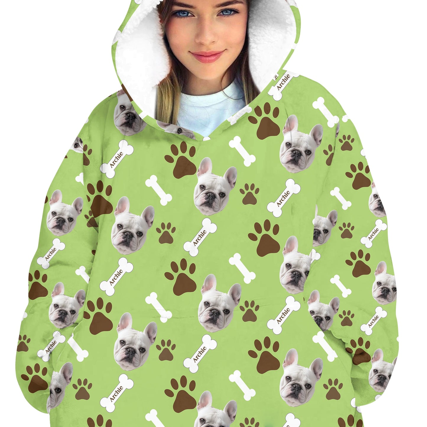 Personalized Pet Photo And Name Oodie Blanket Hoodie