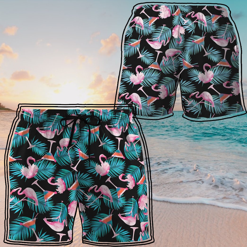 Martini Flamingo Hawaiian Button Shirt