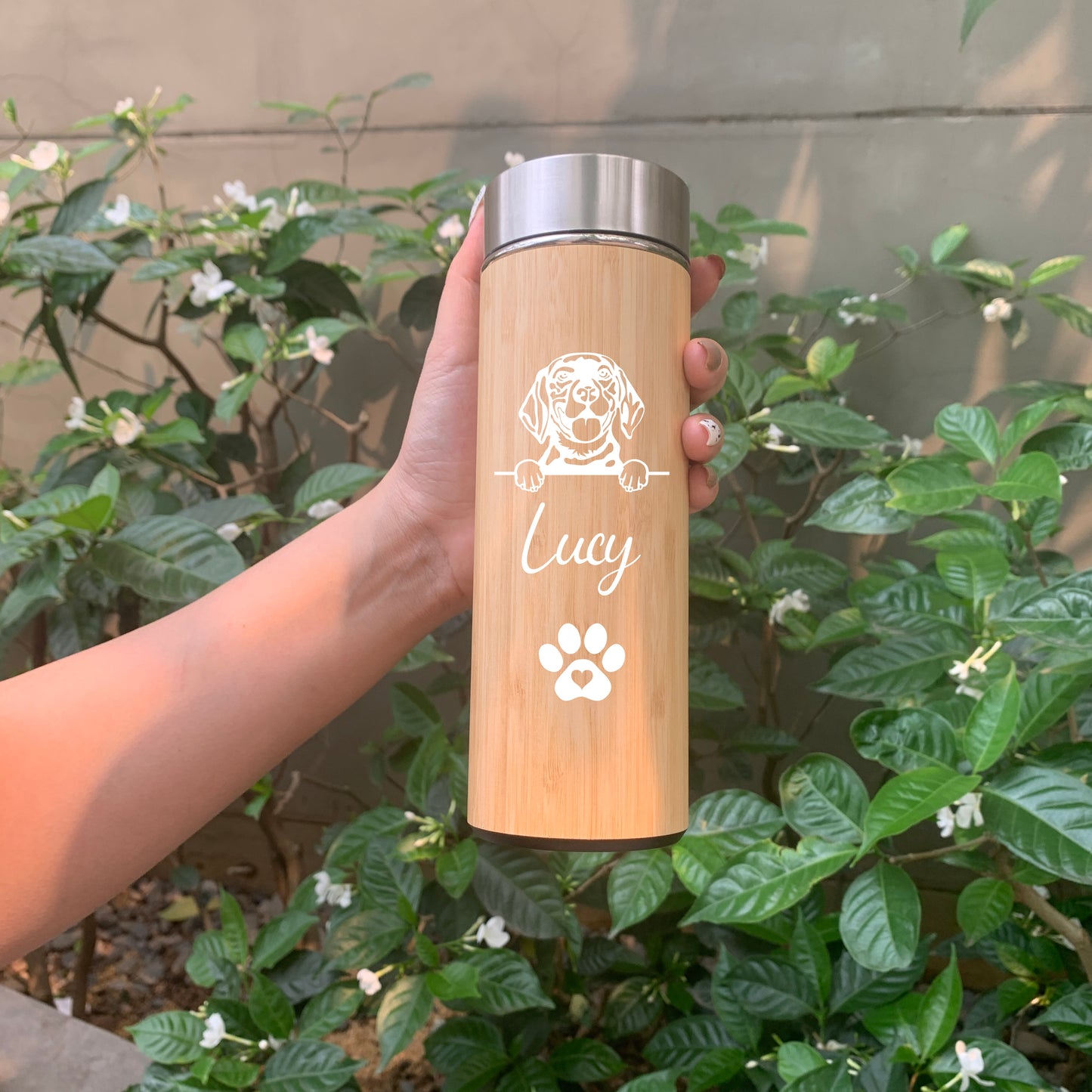 Personalized Eco Friendly Dog Face Bamboo Stainless Steel Tumbler