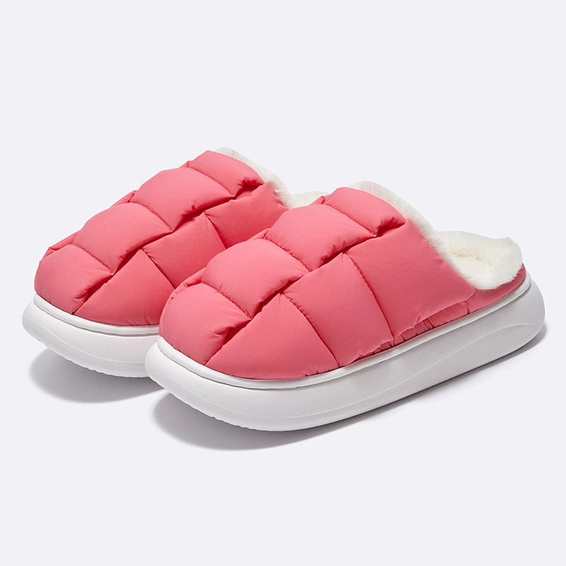 Comwarm New Fashion Plush Slippers For Woman Man Bread Shoes Winter Warm Thick Platform Waterproof Slippers Outdoor Home Shoes