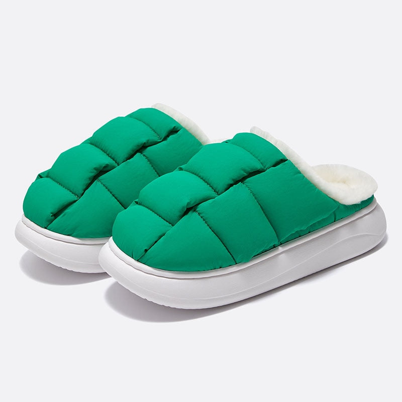 Comwarm New Fashion Plush Slippers For Woman Man Bread Shoes Winter Warm Thick Platform Waterproof Slippers Outdoor Home Shoes