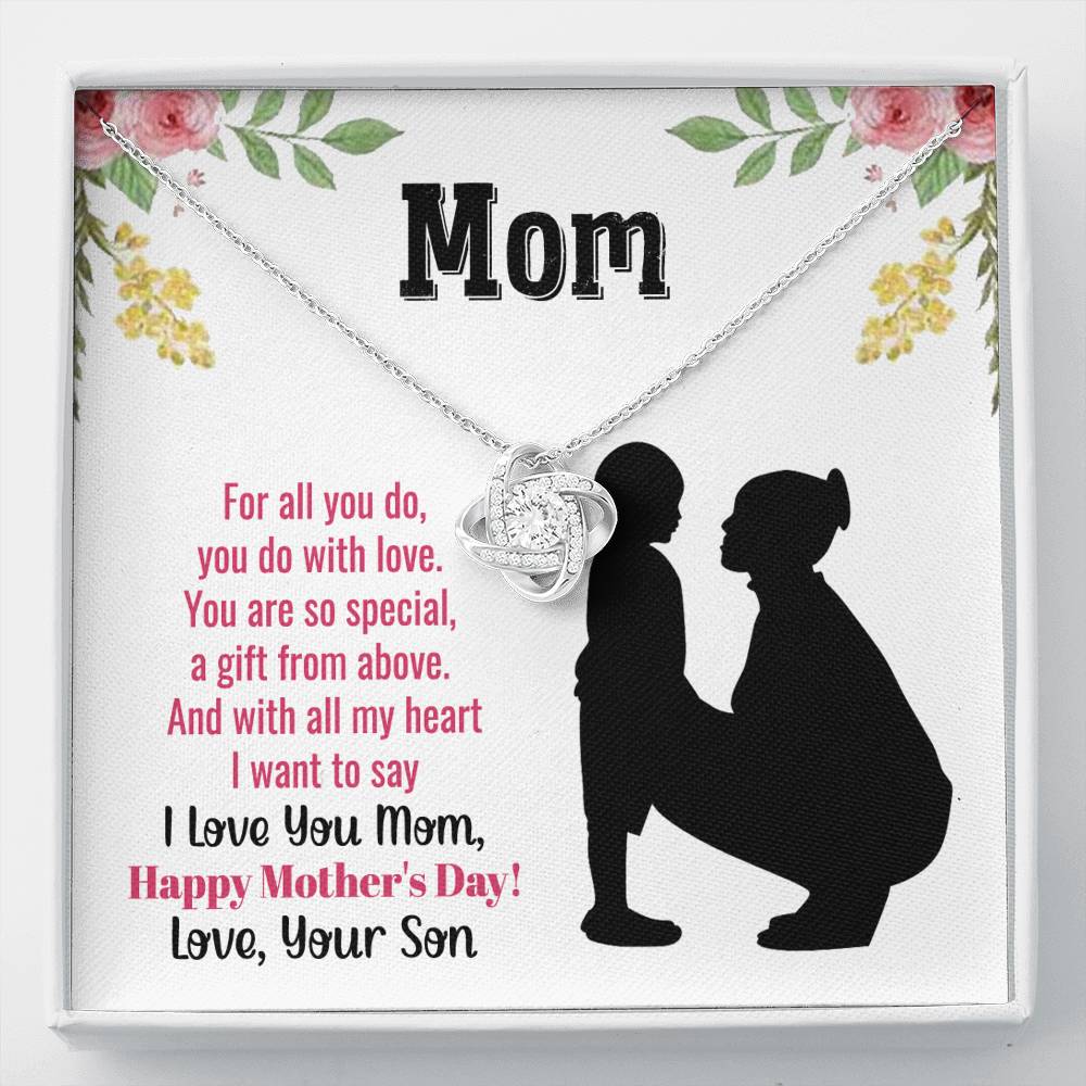I Love You Mom Love Knot Necklace