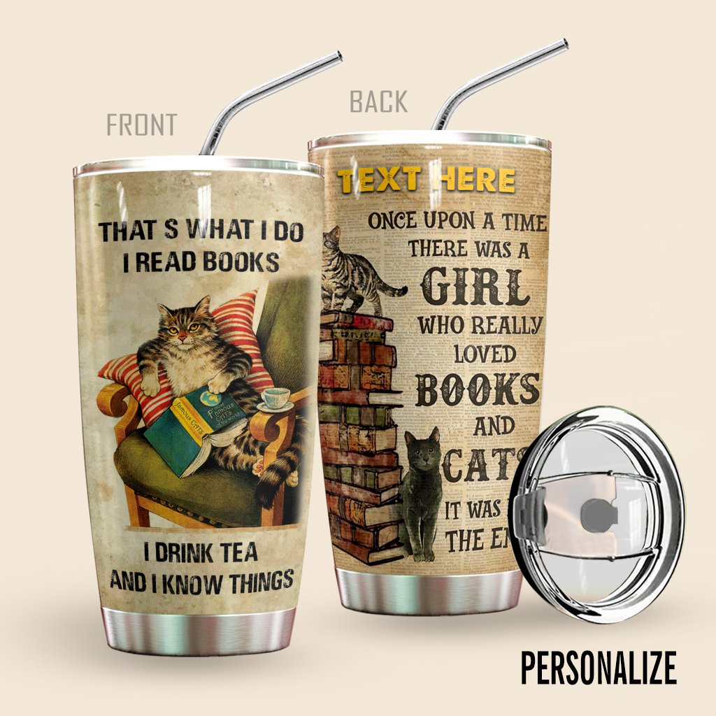 Cat Personalized Tumbler Reading Books