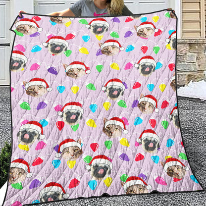 Personalized Pet Dog Cat Christmas Light Imitation Knitted Quilt