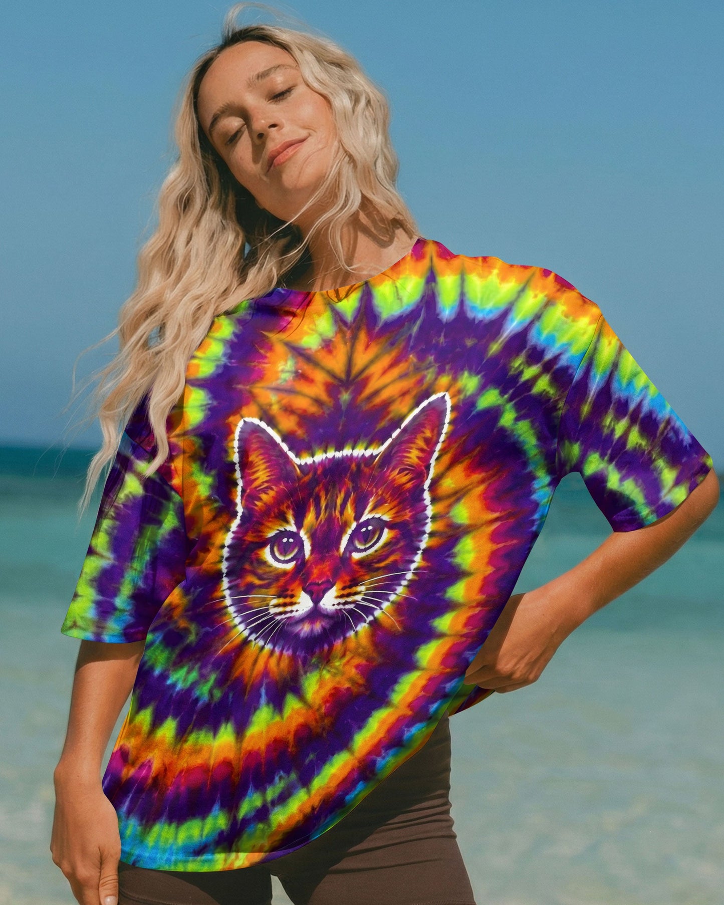 FUNNY CAT VIBRANT NEON BURST ALL OVER PRINT - TLTW2505264