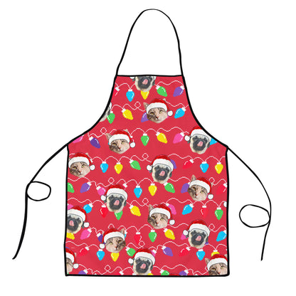 Personalized Pet Dog Cat Christmas Light Apron Oven mitt And Pot Holder Set