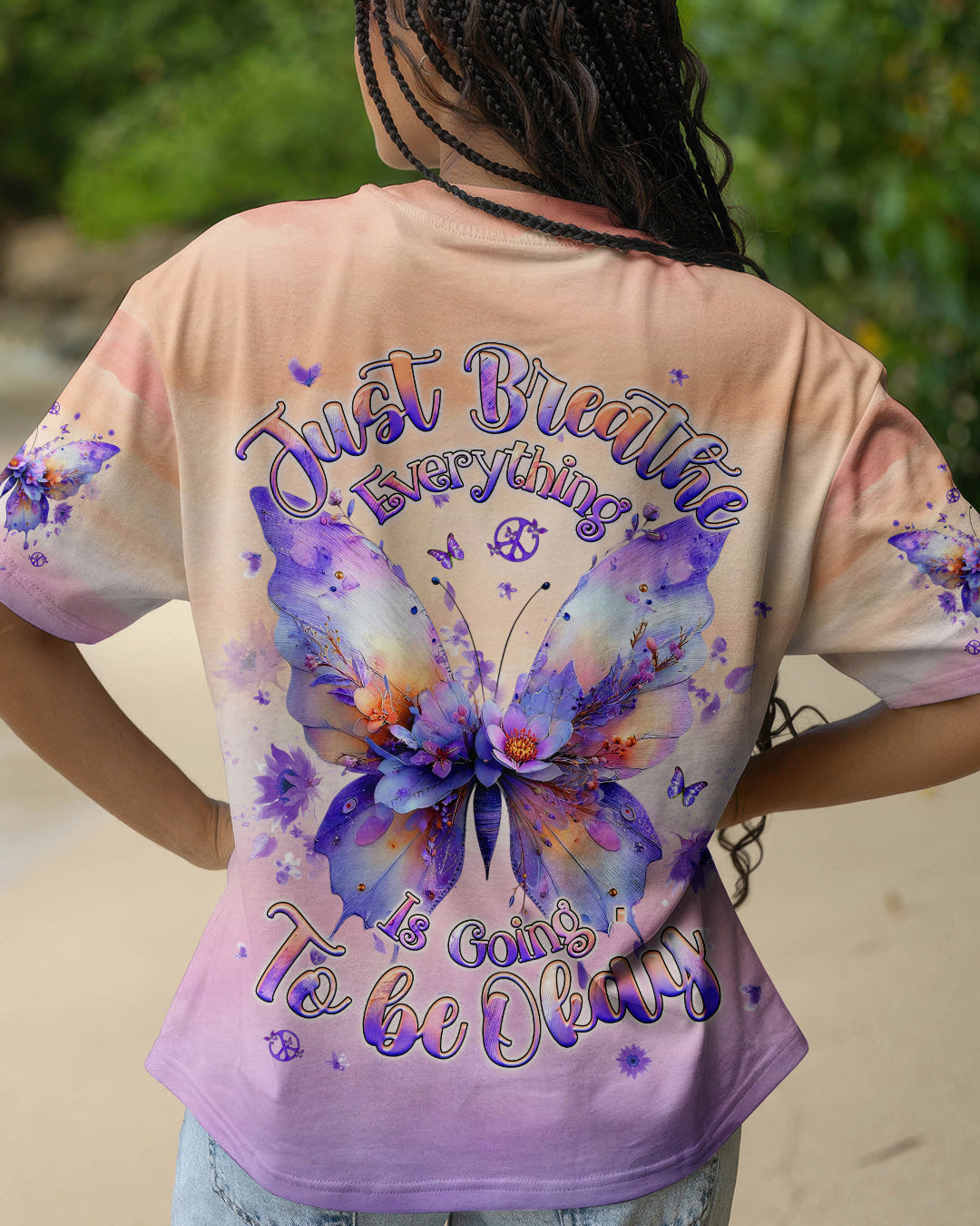 JUST BREATHE BUTTERFLY FLORAL  ALL OVER PRINT - TLHG0204261