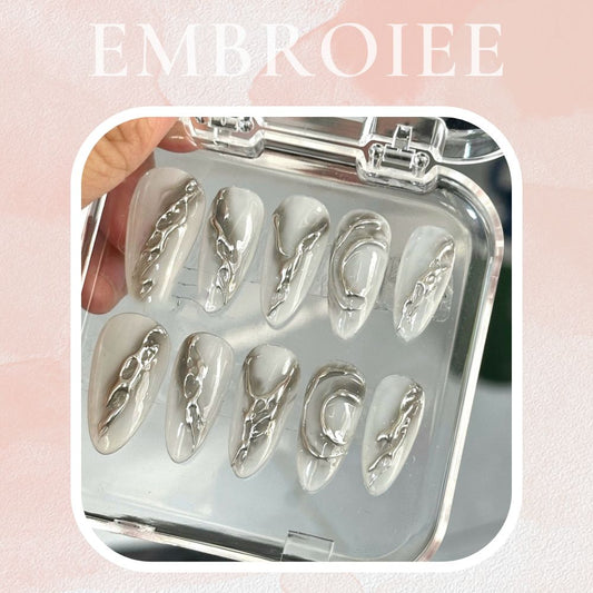 Silver Mirror Hand-painted Press On Nails