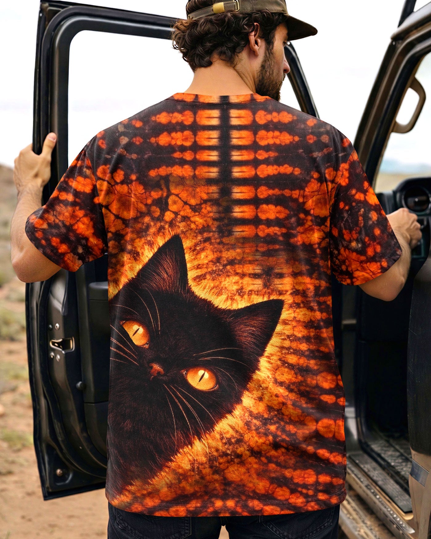 BLACK CAT BLACK & ORANGE SWIRL ALL OVER PRINT - TLHN0604261