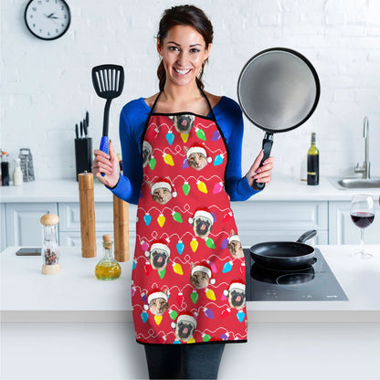 Personalized Pet Dog Cat Christmas Light Apron Oven mitt And Pot Holder Set