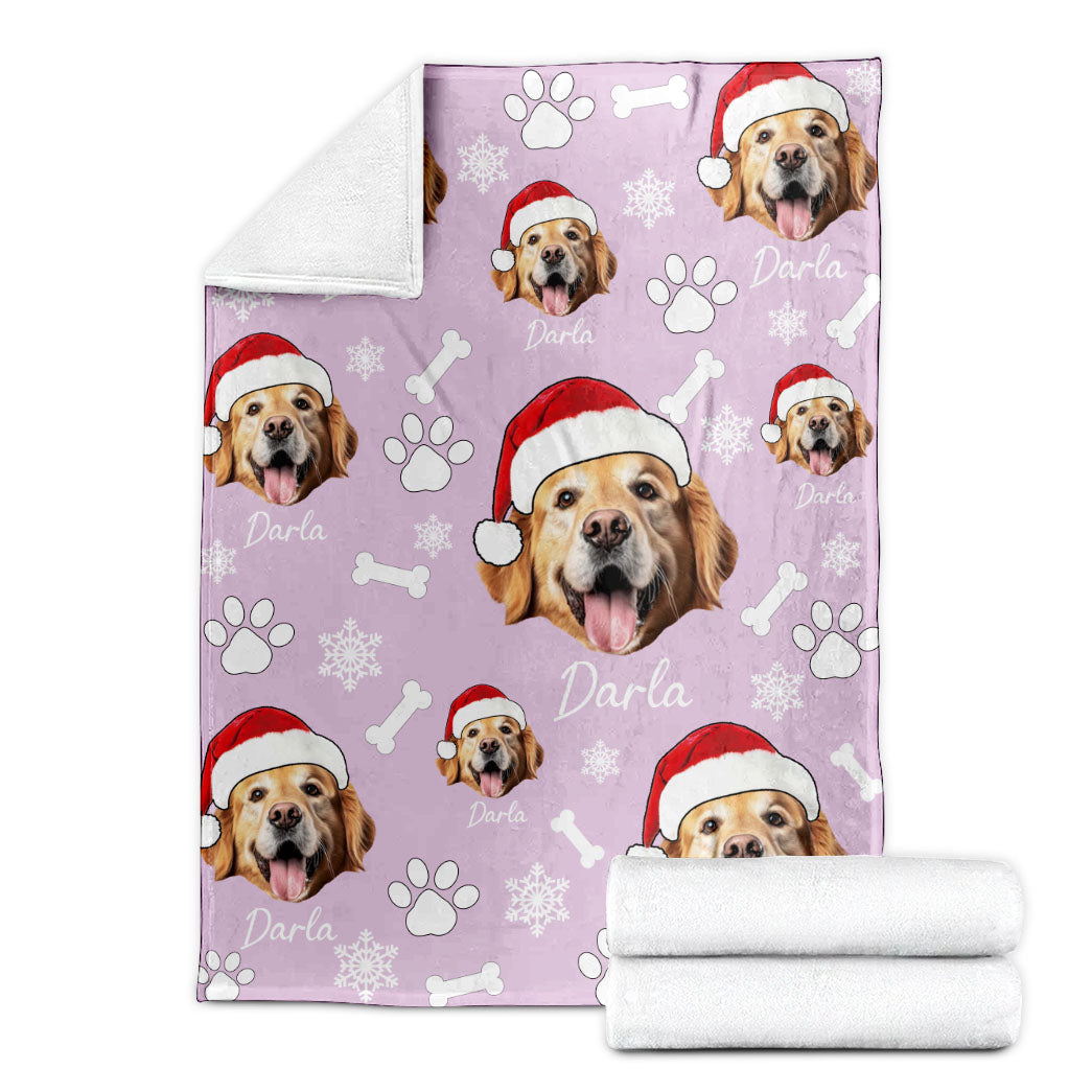 Personalized Pet Dog Cat Photo And Name Christmas Custom Soft Blanket