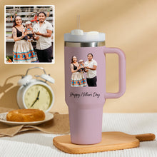 Load image into Gallery viewer, Mother&#39;s Day Personalized Text 40oz Insulated Mug with Handle and Straw Stainless Steel Custom Travel Cup Gift for Family Friends Couples
