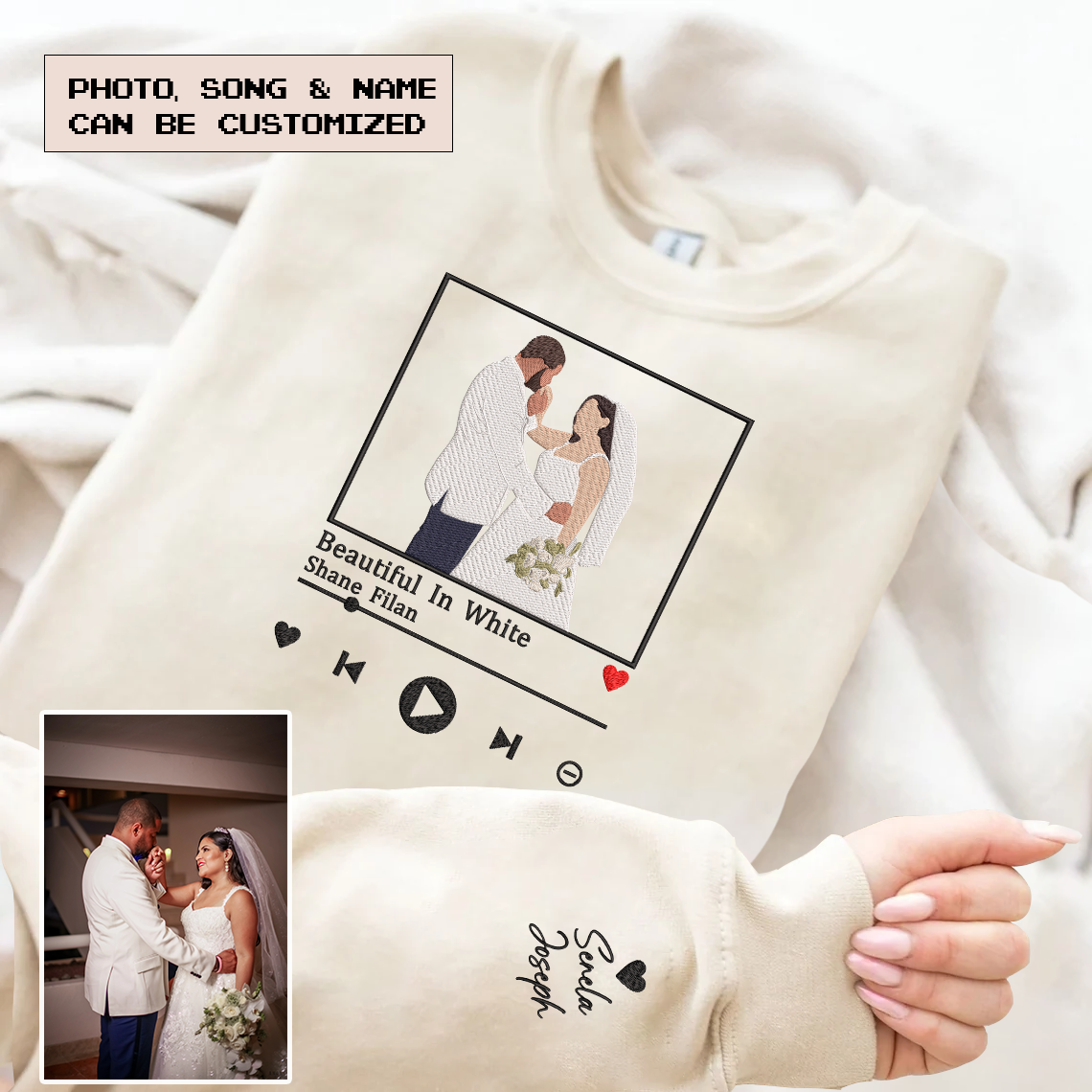 Valentine Personalized Embroidered Couple Hoodie Sweatshirt T-Shirt
