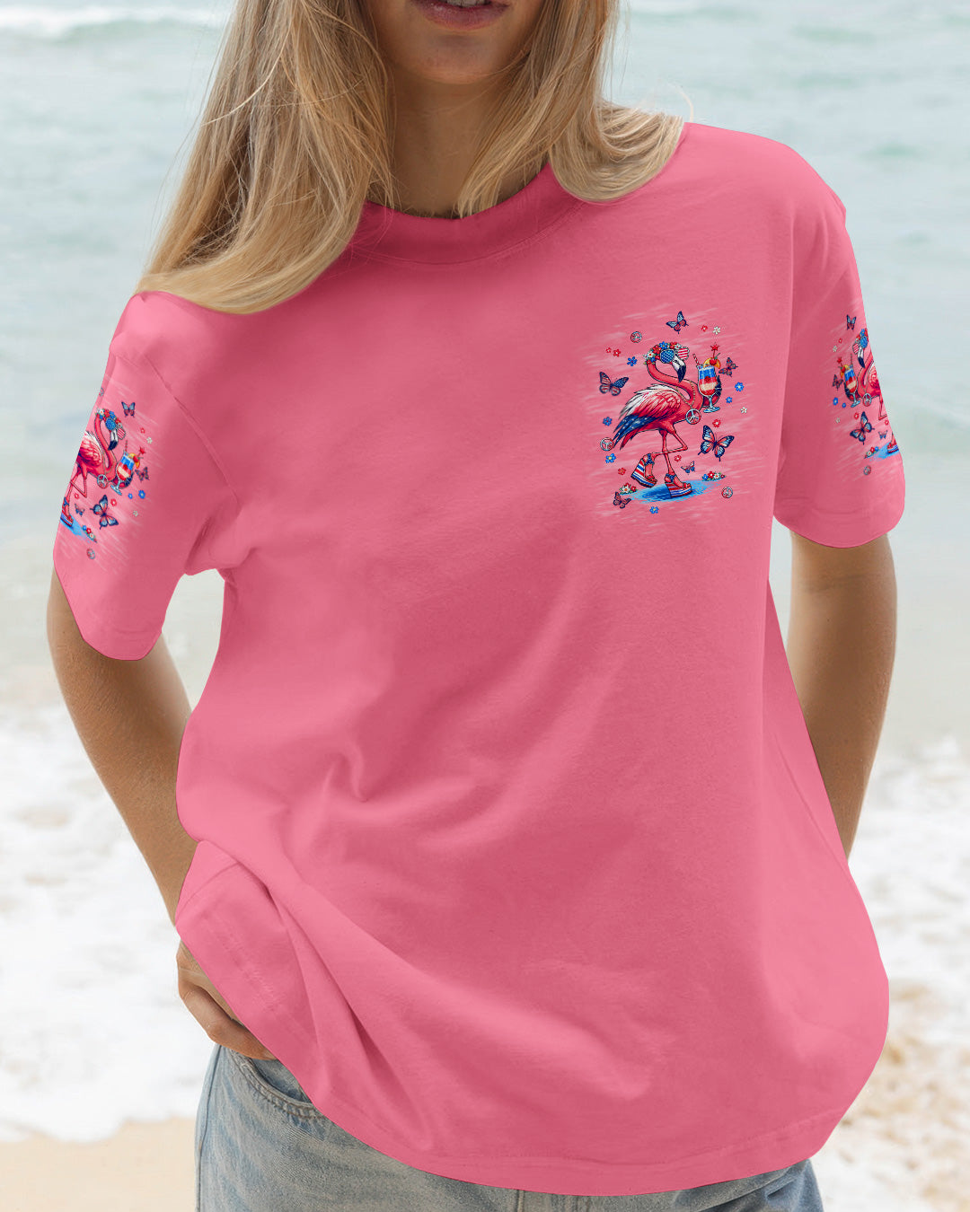 PRETTY IN PINK FLAMINGO STARS AND STRIPES ALL OVER PRINT - TLNT0104262