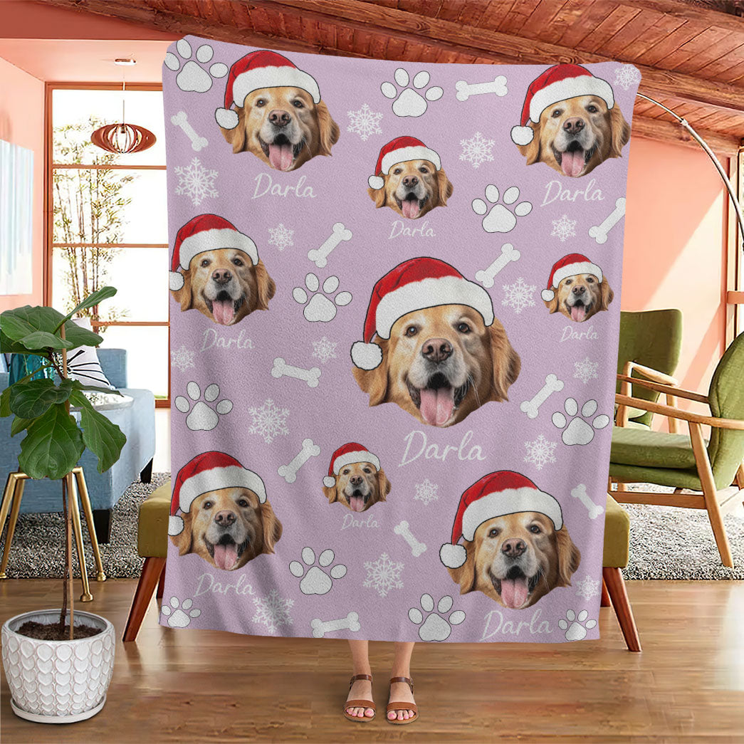Personalized Pet Dog Cat Photo And Name Christmas Custom Soft Blanket