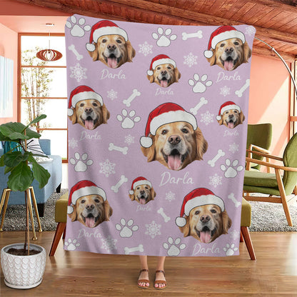 Personalized Pet Dog Cat Photo And Name Christmas Custom Soft Blanket